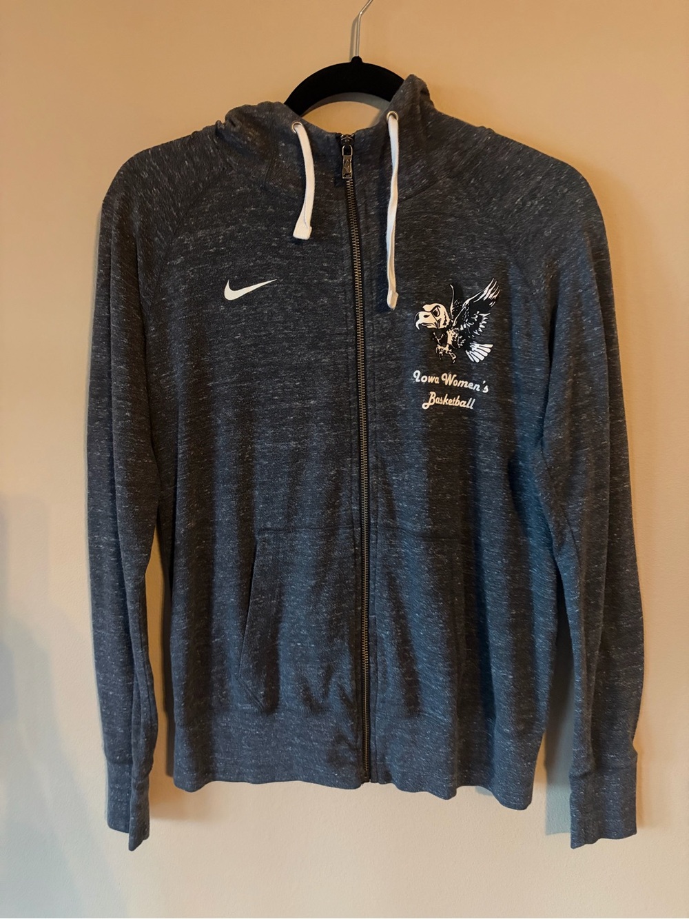 Nike Women’s Iowa Hawkeye Basketball Dark Gray Zip-Up Hoodie with White Accents